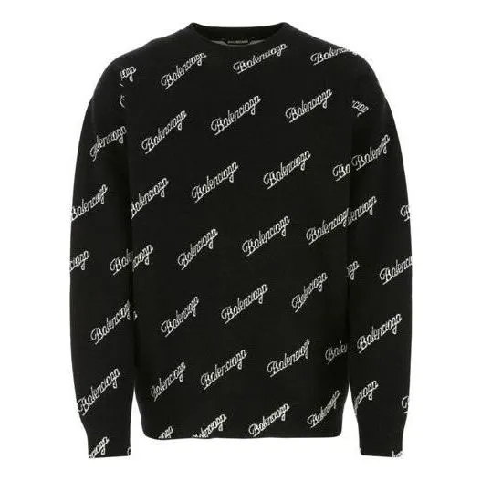 Balenciaga All Over Script Logo Knit Sweater 'Black' 646493T41121070 sold by KicksCrew
