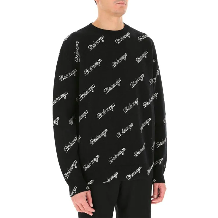 Balenciaga All Over Script Logo Knit Sweater 'Black' 646493T41121070 sold by KicksCrew product image thumbnail 4