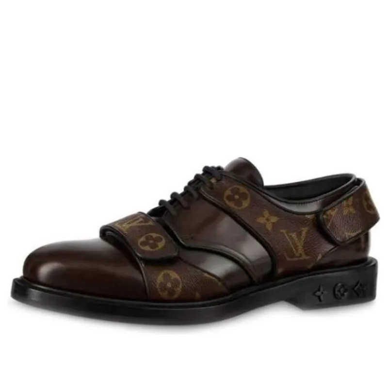 LOUIS VUITTON Harness Derby Shoes 'Brown with Monogram Straps' 1A8JKG sold by KicksCrew