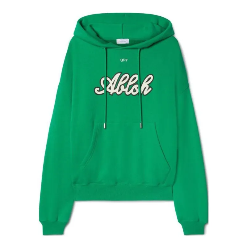 Off-White Varsity-Print Cotton Hoodie 'College Green' OMBB118S24FLE0055561 sold by KicksCrew