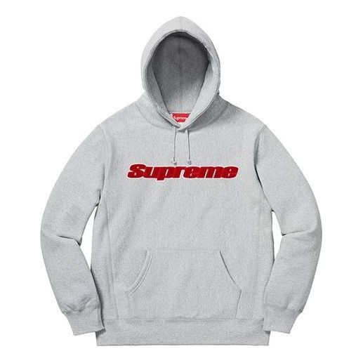 Supreme Chenille Hooded Sweatshirt 'Grey Red' SUP-SS19-022 sold by KicksCrew