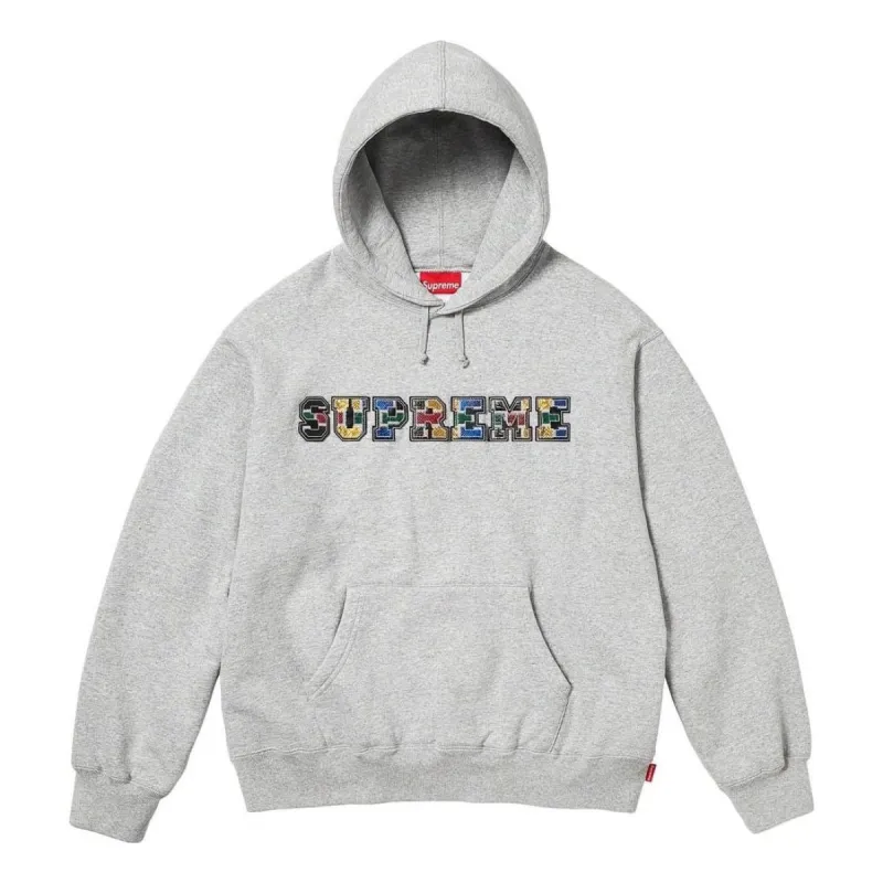 Supreme FW23 Week1 Collegiate Patchwork Leather Hoodie 'Grey' SUP-FW23-028 sold by KicksCrew