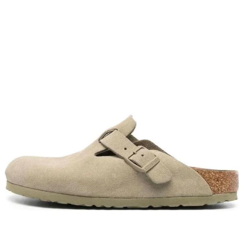 Birkenstock Boston Suede Leather Narrow Fit Sandals 'Faded Khaki' 1025844 sold by KicksCrew