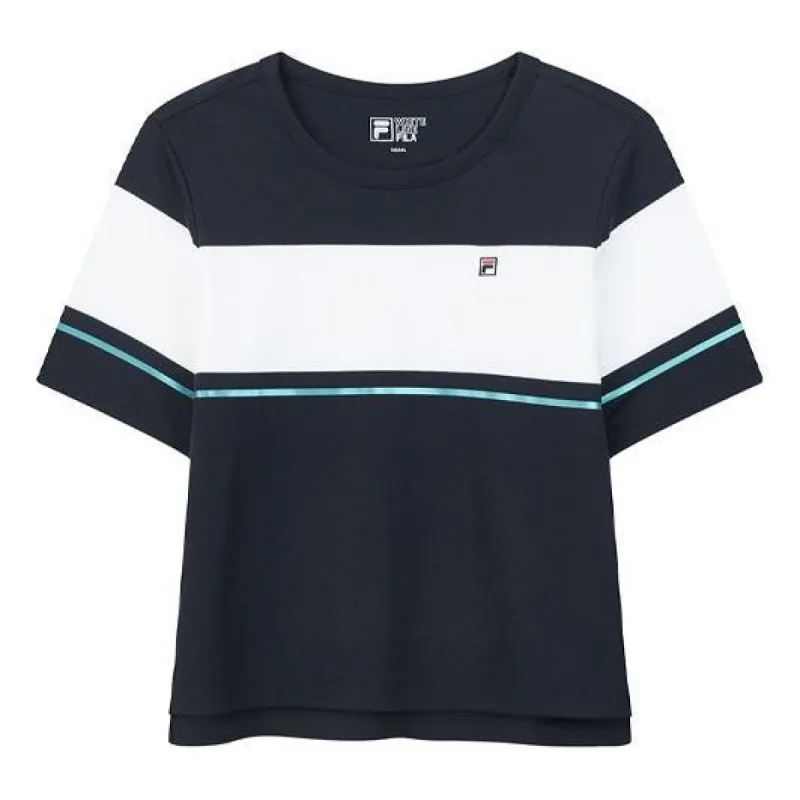 (WMNS) FILA Contrasting Colors Loose Short Sleeve Blue F61W028105F-NV sold by KicksCrew