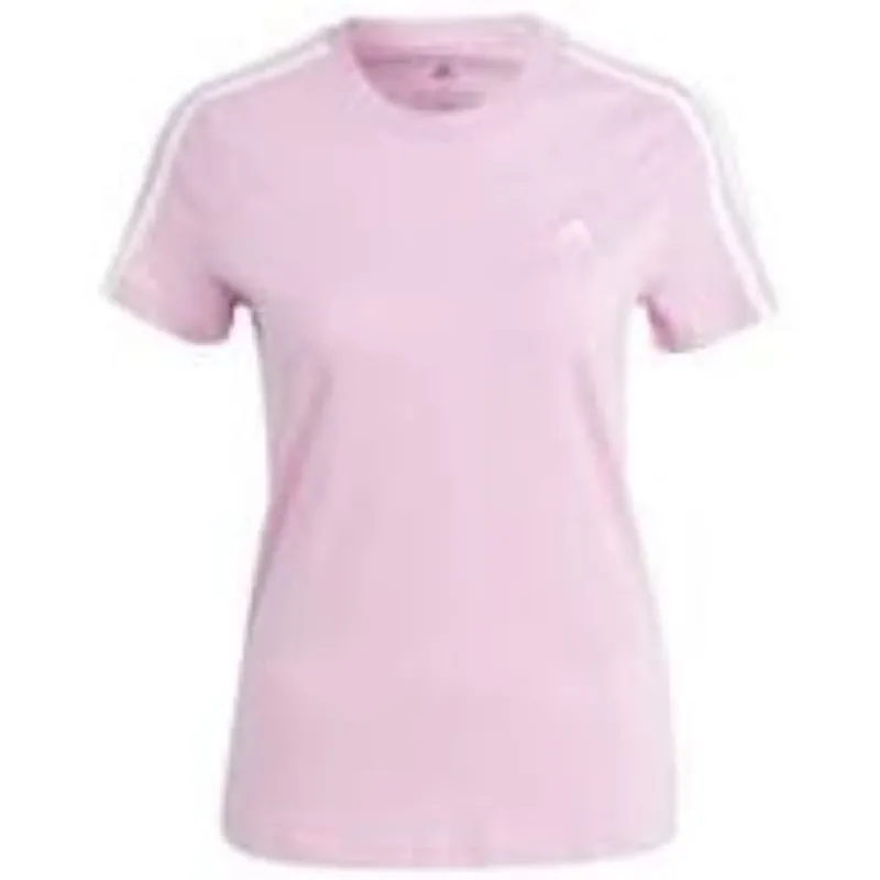 (WMNS) adidas Essentials Slim 3-Stripes T-Shirt Asia Sizing 'Pink White' IM2795 sold by KicksCrew