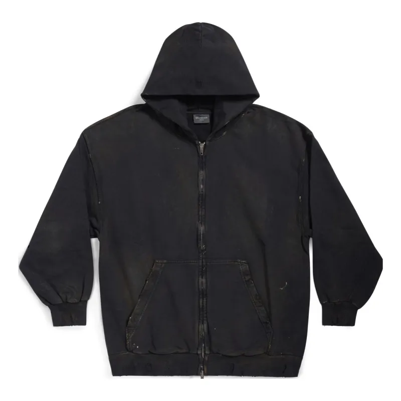 Balenciaga Paris Zip-Up Hoodie Small Fit 'Black Faded' 744454TOVI41055 sold by KicksCrew