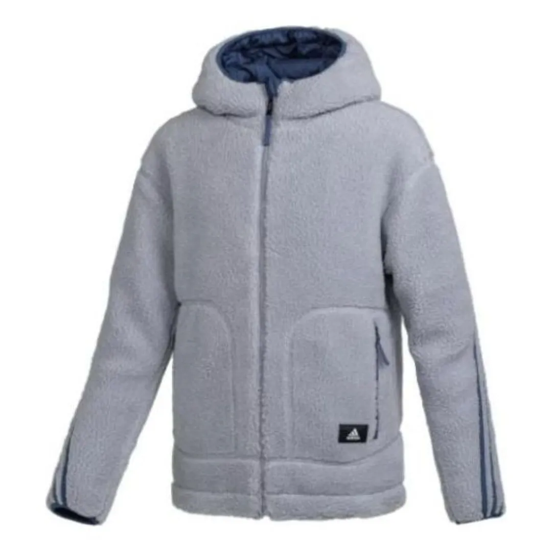 adidas Full-Zip High Collar Sherpa Jacket 'Grey' HR8427 sold by KicksCrew