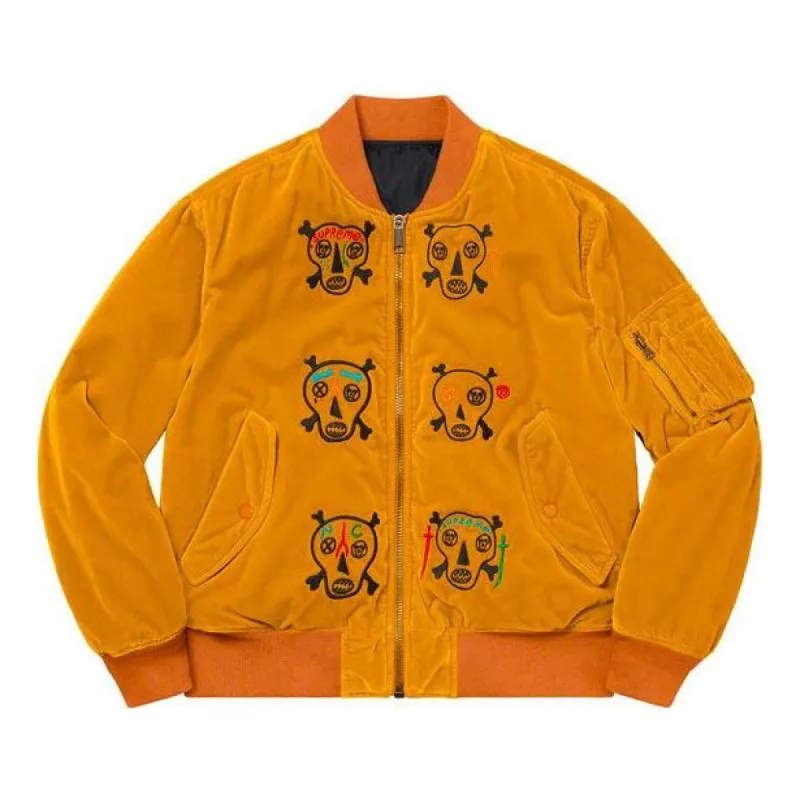 Supreme Clayton Patterson Skulls Velvet MA-1 Jacket 'Yellow White Black Red' SUP-SS21-601 sold by KicksCrew