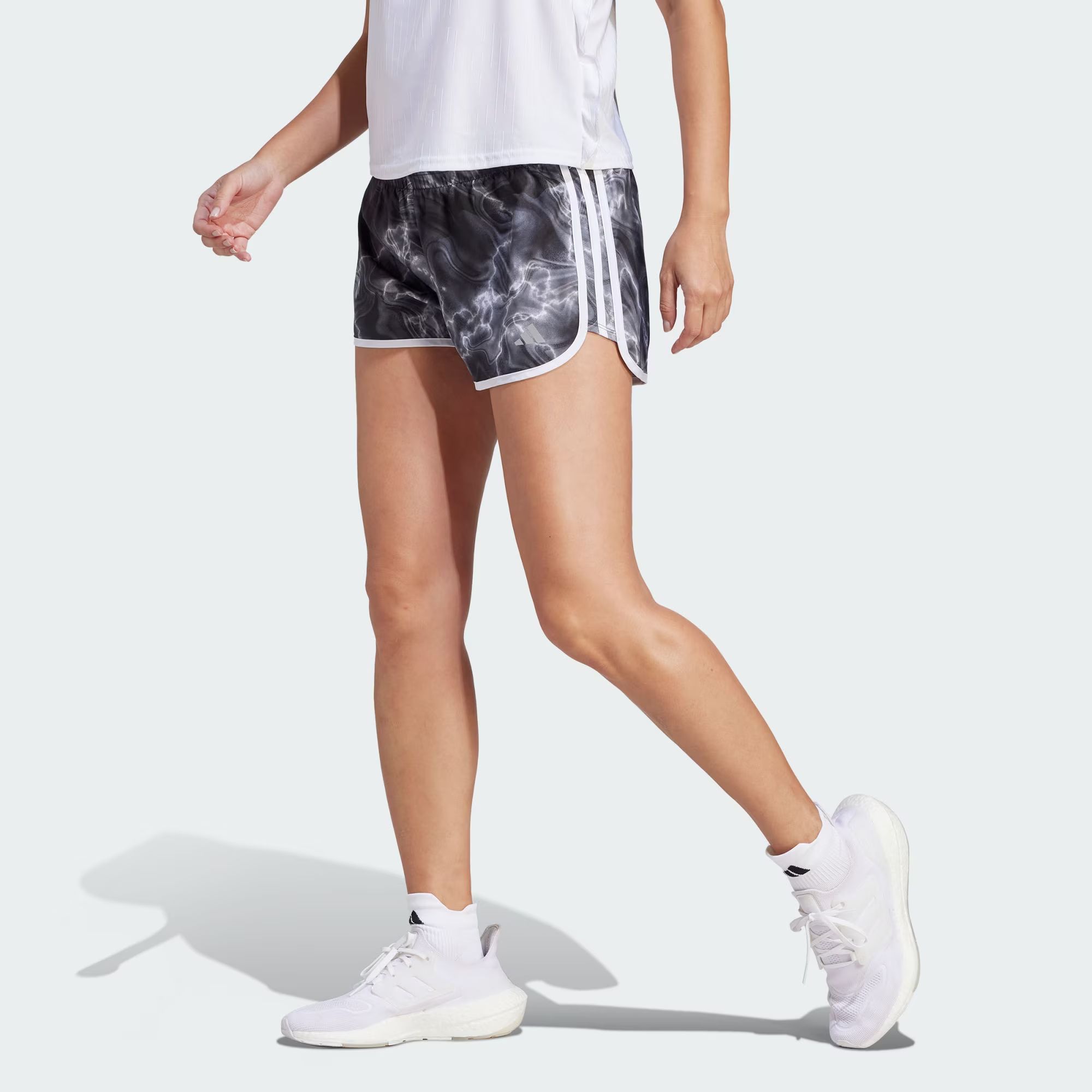(WMNS) Adidas Marathon 20 Allover Print Shorts 'White Black Grey Six' IL1665 sold by KicksCrew product image thumbnail 2