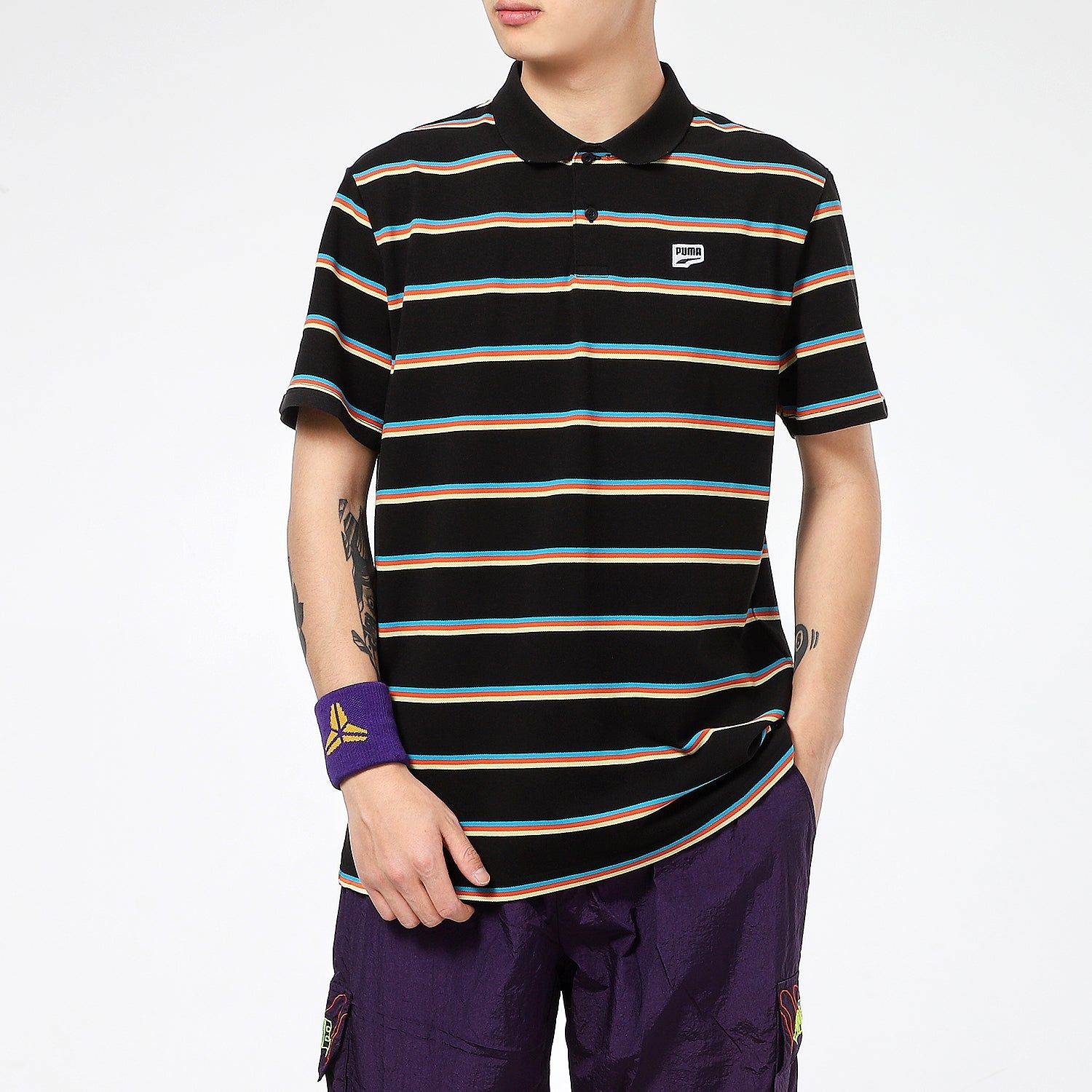 PUMA Downtown Stripe Polo Tee Shirt 'Black' 599781-01 sold by KicksCrew product image thumbnail 3