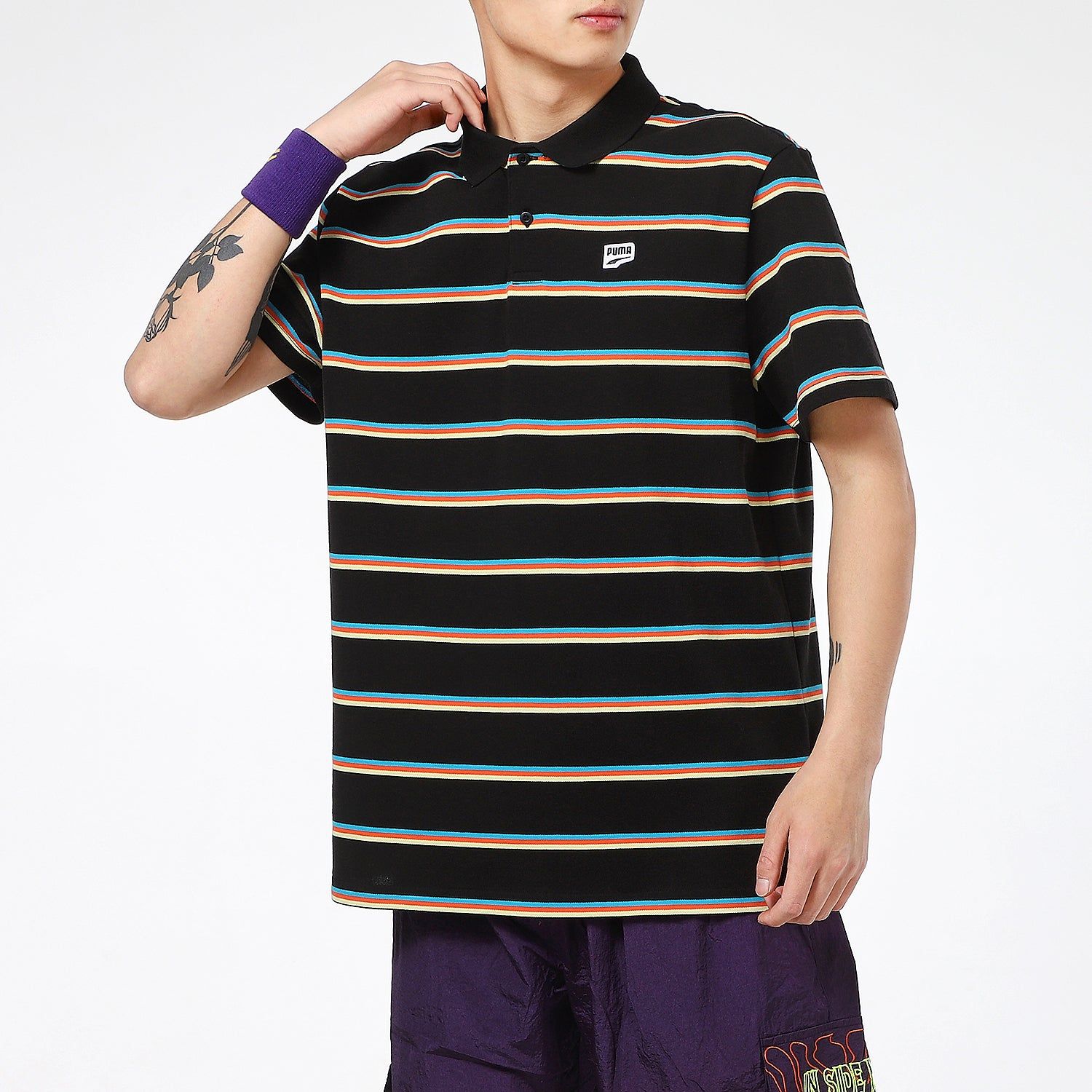 PUMA Downtown Stripe Polo Tee Shirt 'Black' 599781-01 sold by KicksCrew product image thumbnail 4