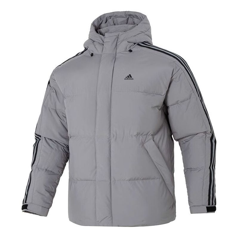 adidas 3-Stripe Puff Down Coat 'Gray Black' IT8733 sold by KicksCrew