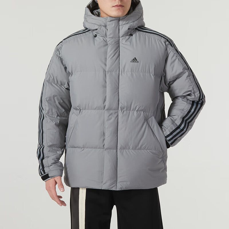 adidas 3-Stripe Puff Down Coat 'Gray Black' IT8733 sold by KicksCrew product image thumbnail 3