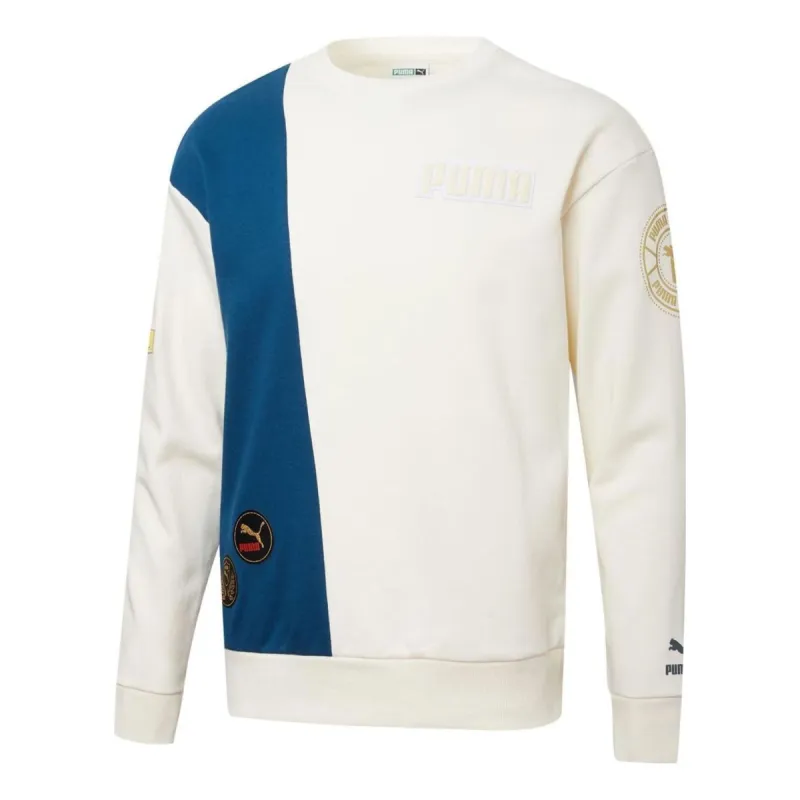 Puma Mix Badge Long Crew Sweater 'White' 537008-65 sold by KicksCrew