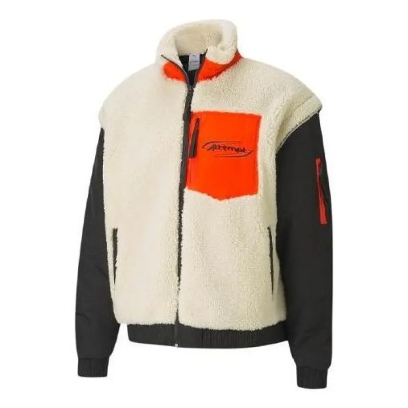 Puma x Attempt Sherpa Fleece Jacket 'Beige Black Orange' 598257-01 sold by KicksCrew