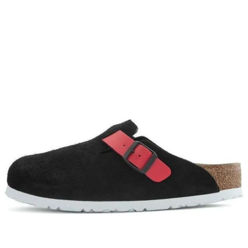 (WMNS) Birkenstock Boston Suede Leather/Birko-Flor 'Black / Active red' 1025939 sold by KicksCrew