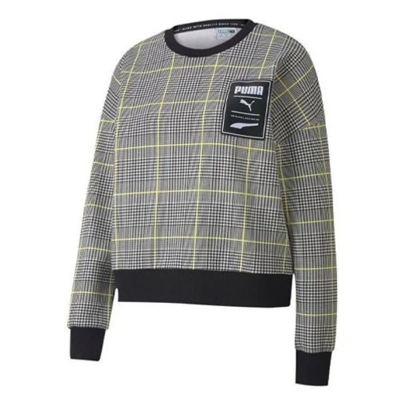 (WMNS) Puma Rechack Pack Crew Sweatshirt 'Grey Black White Yellow' 597892-01 sold by KicksCrew