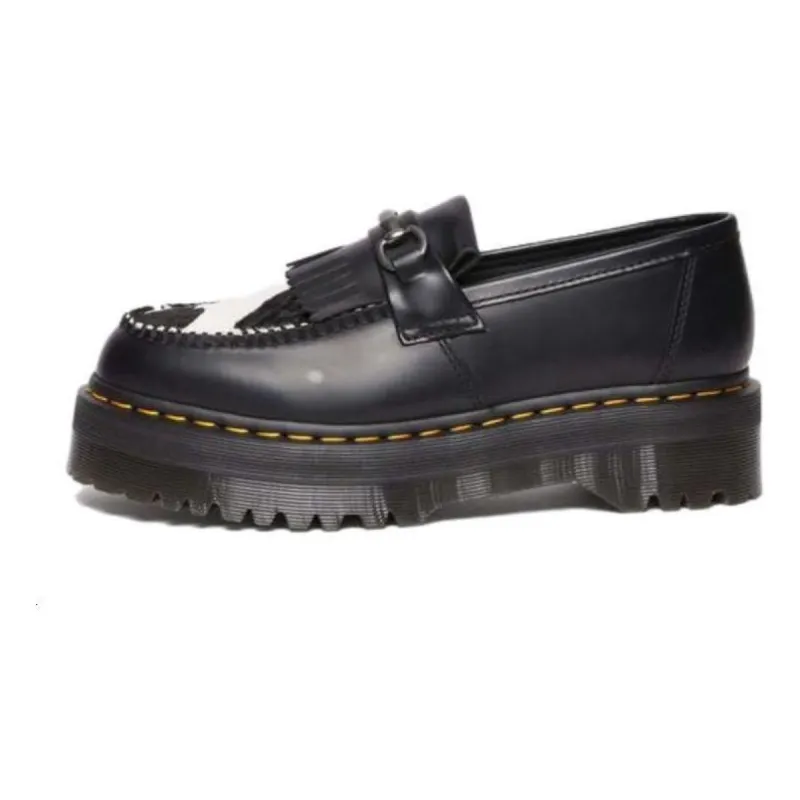 Dr.Martens Adrian Snaffle Hair On & Leather Cow Print Kiltie Loafers 'Black' 31097937 sold by KicksCrew