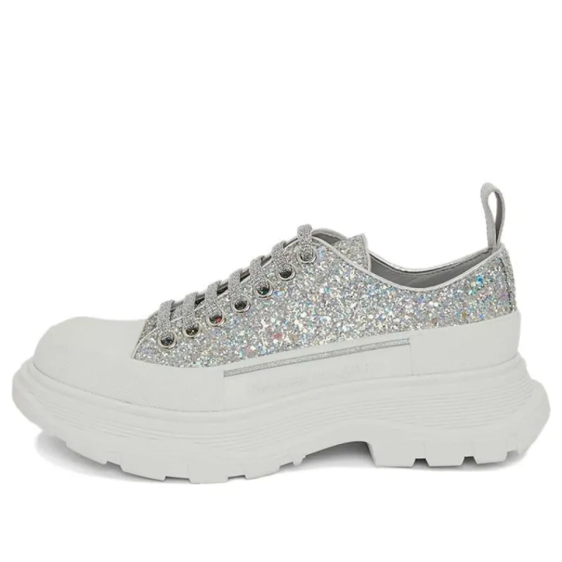 (WMNS) Alexander McQueen Tread Slick Glitter Low Sneaker 'Silver' 666805W4JF58286 sold by KicksCrew
