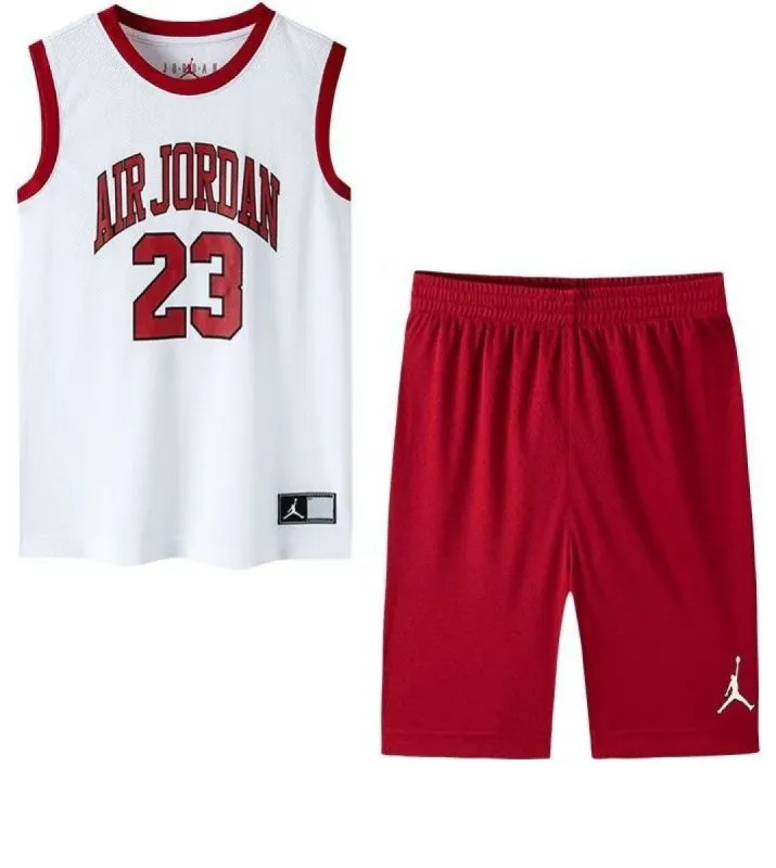 (PS) Air Jordan HBR DNA Muscle Tee and Short Set 'White Red' JD2122027PS-002 sold by KicksCrew