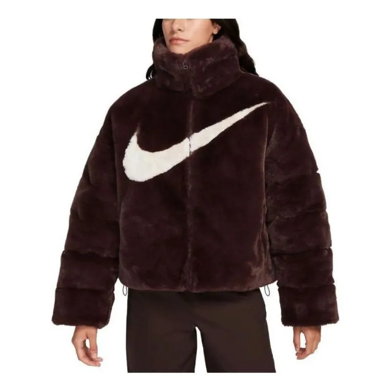 (WMNS) Nike Sportswear Essential Oversized Faux Fur Puffer 'Light Orewood Brown' FN0368-227 sold by KicksCrew