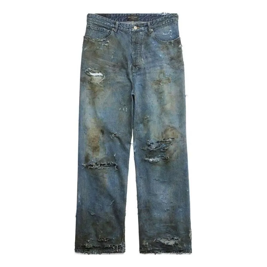 Balenciaga Super Destroyed Baggy Pants 'Light Blue' 745248TNW014012 sold by KicksCrew