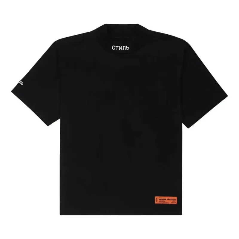 HERON PRESTON SS21 Mock Neck Pocket T-Shirt 'Black White' HMAA024S21JER0011001 sold by KicksCrew