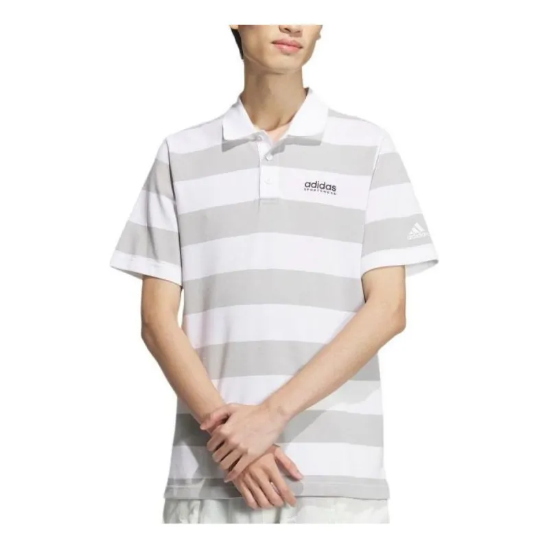 adidas Pique Stripe Polo Shirt 'Grey White' JI9059 sold by KicksCrew