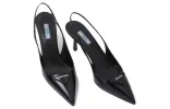 (WMNS) PRADA Patched Logo Brushed Leather Slingback Heels 'Black' 1I901M_055_F0002_F_075 sold by KicksCrew