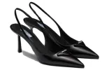 (WMNS) PRADA Patched Logo Brushed Leather Slingback Heels 'Black' 1I901M_055_F0002_F_075 sold by KicksCrew