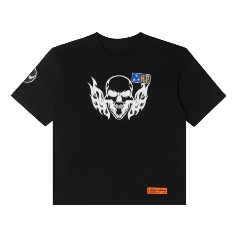 HERON PRESTON Reg Flaming Skull Short-Sleeve Tee 'Black White' HMAA025S22JER0031001 sold by KicksCrew