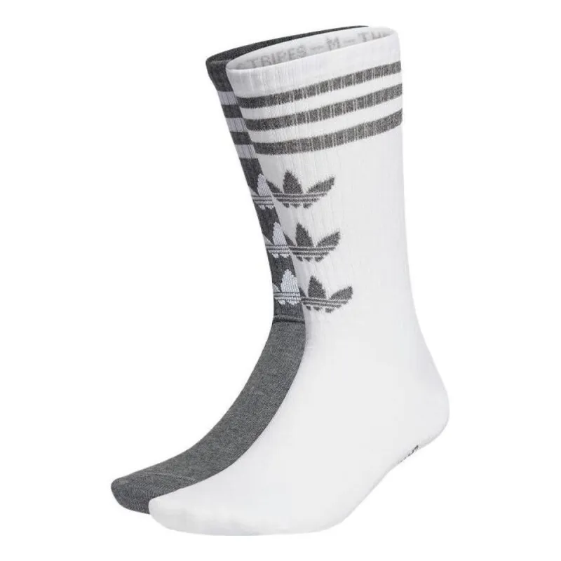 adidas Trefoil Crew Socks 2 Pairs 'White Grey' HC9526 sold by KicksCrew