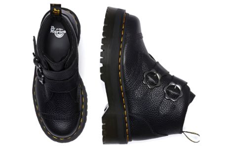 (WMNS) Dr. Martens Devon Flower Buckle Leather Platform Boots 'Black' 27642001 sold by KicksCrew