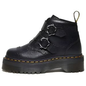 (WMNS) Dr. Martens Devon Flower Buckle Leather Platform Boots 'Black' 27642001 sold by KicksCrew