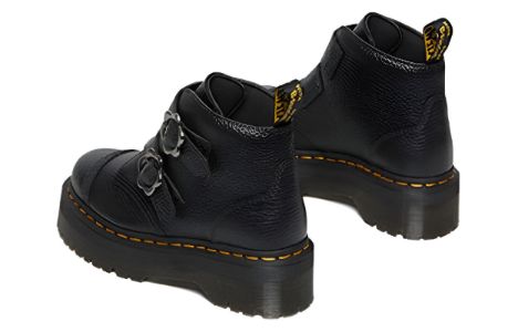 (WMNS) Dr. Martens Devon Flower Buckle Leather Platform Boots 'Black' 27642001 sold by KicksCrew