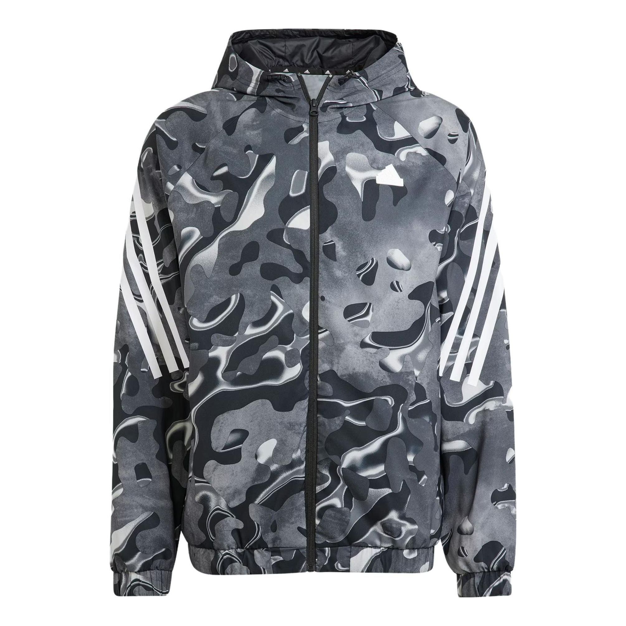 Adidas Future Icons Allover Print Full-Zip Hoodie Jackets 'Black White' IJ8843 sold by KicksCrew