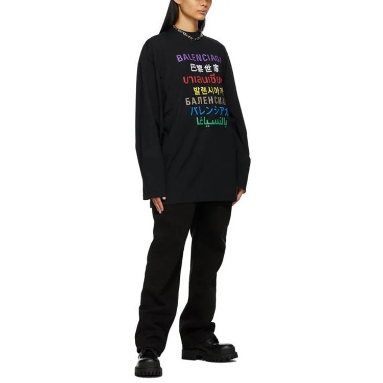 Balenciaga Languages Logo Long Sleeve T-Shirt 'Black Multicolor' 641667TJVI32771 sold by KicksCrew product image thumbnail 4