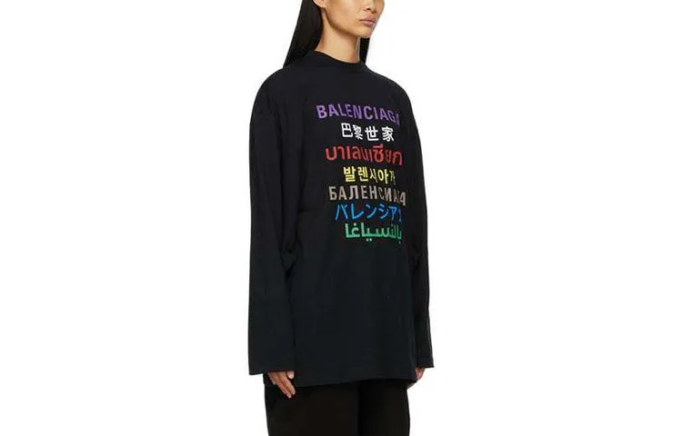 Balenciaga Languages Logo Long Sleeve T-Shirt 'Black Multicolor' 641667TJVI32771 sold by KicksCrew product image thumbnail 3