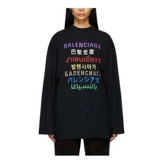 Balenciaga Languages Logo Long Sleeve T-Shirt 'Black Multicolor' 641667TJVI32771 sold by KicksCrew