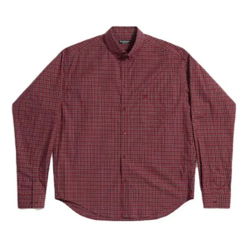 Balenciaga Plaid Long Sleeve Shirt Large Fit 'Red' 658929TKM386167 sold by KicksCrew