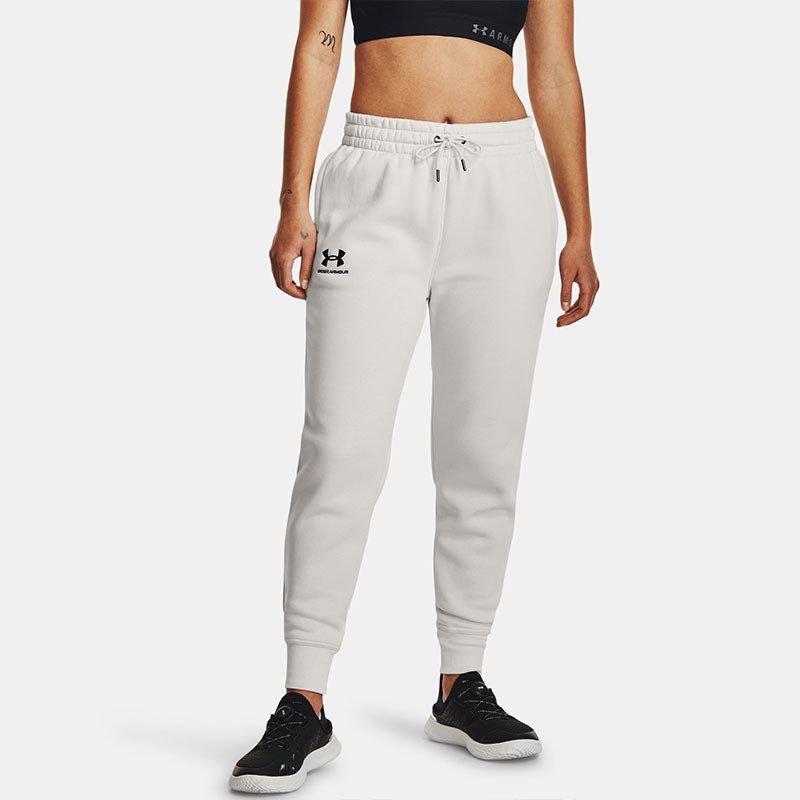 (WMNS) Under Armour Essential Fleece Tapered Pants 'White Black' 1379443-114 sold by KicksCrew product image thumbnail 3