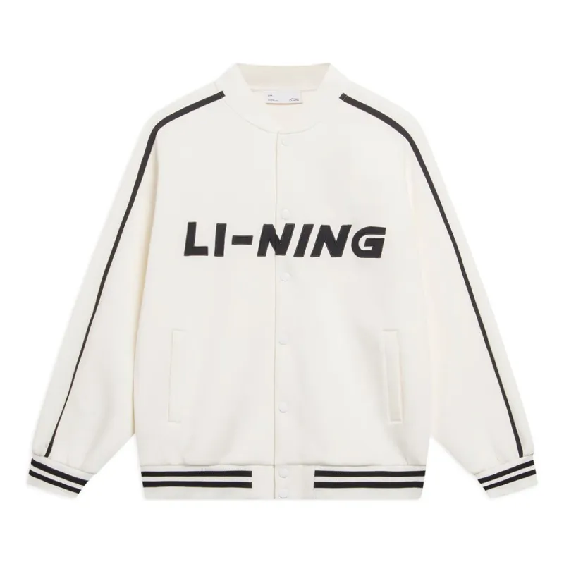Li-Ning Striped Graphic Baseball Jacket 'White Black' AWDT545-1 sold by KicksCrew