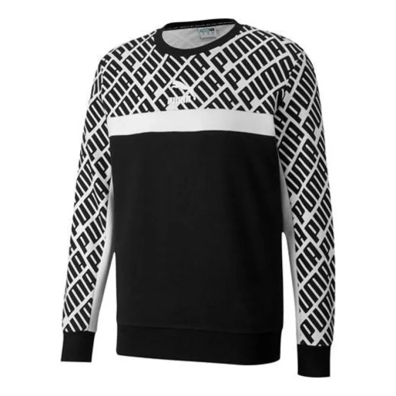 Puma Trend AOP Logo Crew Sweater 'Black White Grey' 597395-01 sold by KicksCrew