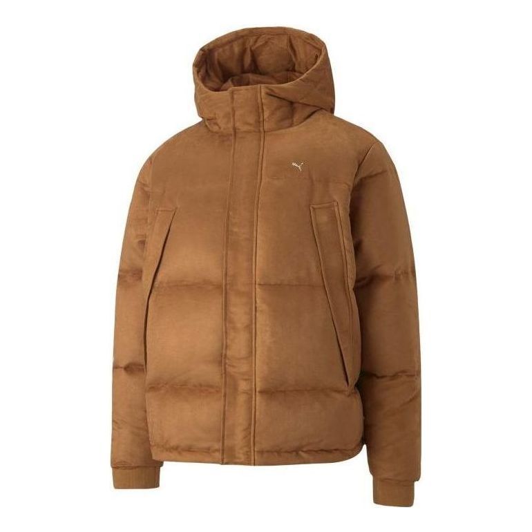 Puma Logo MMQ Faux Leather Down Jacket 'Brown' 535786-74 sold by KicksCrew