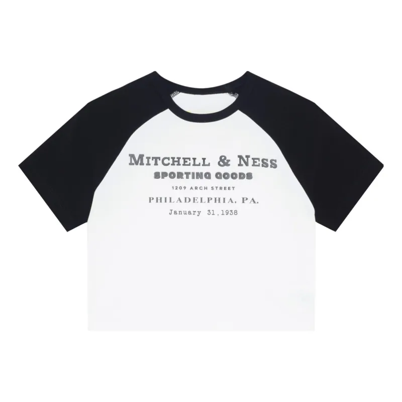 (WMNS) Mitchell & Ness x NBA PHILADELPHIA Short Board T-shirt 'White Black' MNJYSST23021-BLACK sold by KicksCrew