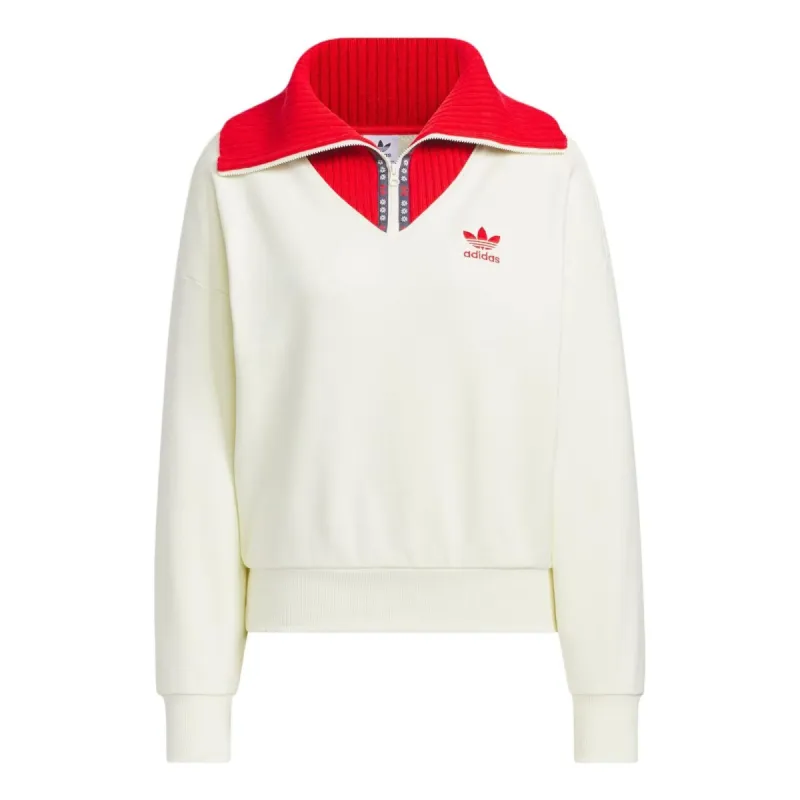 (WMNS) adidas Originals x Feifei RUAN Crewneck Zip Up Sweatshirt 'White Red' JE1606 sold by KicksCrew