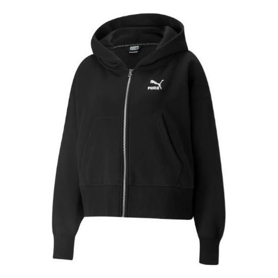 (WMNS) Puma Classics Oversized Full Zip Hoodie Jacket 'Black' 534369-01 sold by KicksCrew