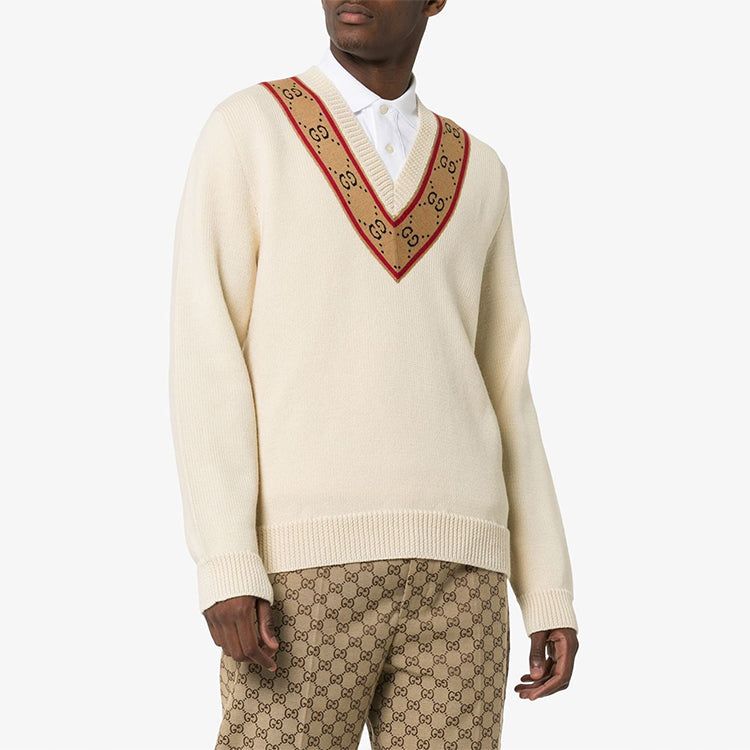 Gucci GG V-neck Wool Sweater 'Beige' 577089-XKAUO-9166 sold by KicksCrew product image thumbnail 3