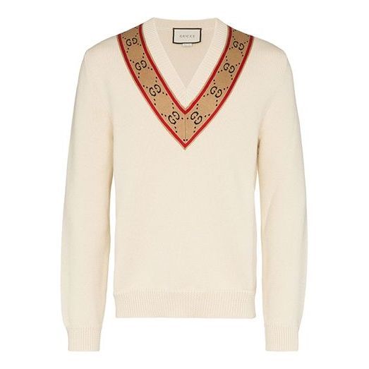 Gucci GG V-neck Wool Sweater 'Beige' 577089-XKAUO-9166 sold by KicksCrew