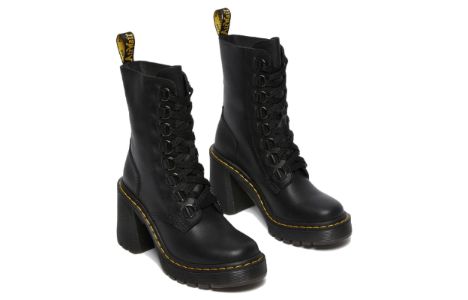 靴 Dr.Martens CHESNEY 26701100 24cm Chesney Leather Flared Heel Lace Up Boots in Black | Dr. Martens